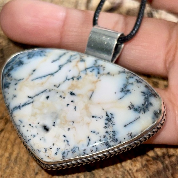 Black & White Dendritic Agate Pendant 2” - Picture 1 of 10
